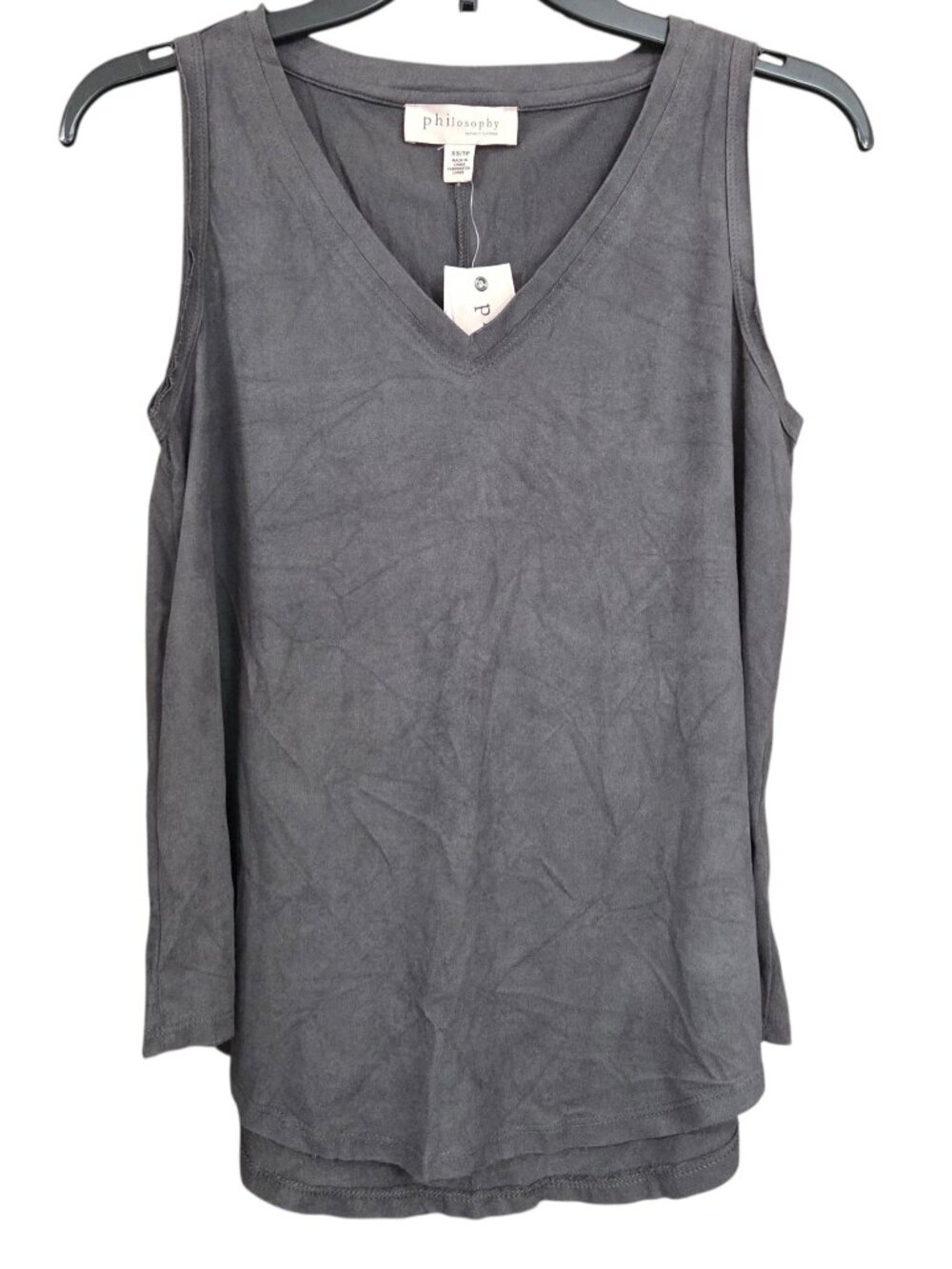 Philosophy Charcoal Faux Leather Sleeveless V-Neck Top - XS